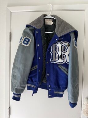 Vintage 90s Varsity Letterman Bomber Purple Jacket Delong Medium Purple Patches